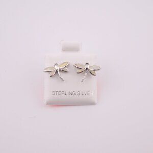 Women's Sterling Silver Dragonfly Stud Earrings Opal Accents - Nature Jewelry **